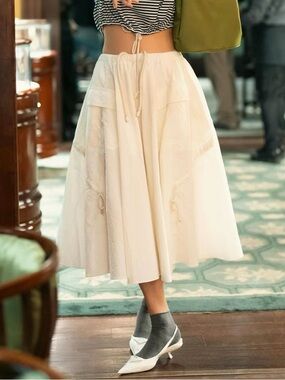 Premium Quality Cream Drawstring A-Line Midi Skirt